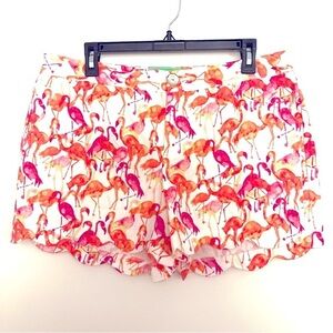 Pappagallo Flamingo Shorts Scalloped Bottom Orange Pink White Size 10
